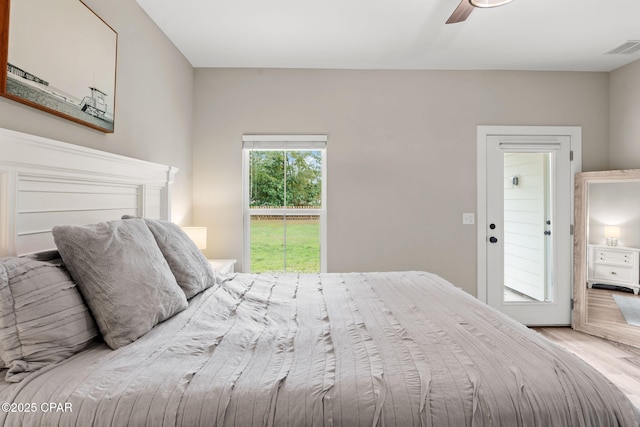 bedroom with visible vents and ceiling fan