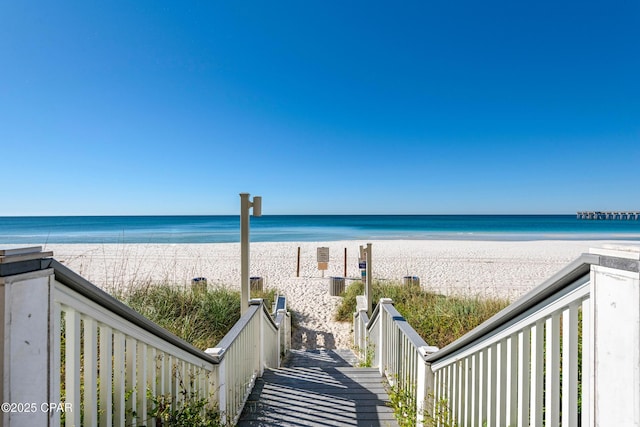 view of water feature with a view of the beach