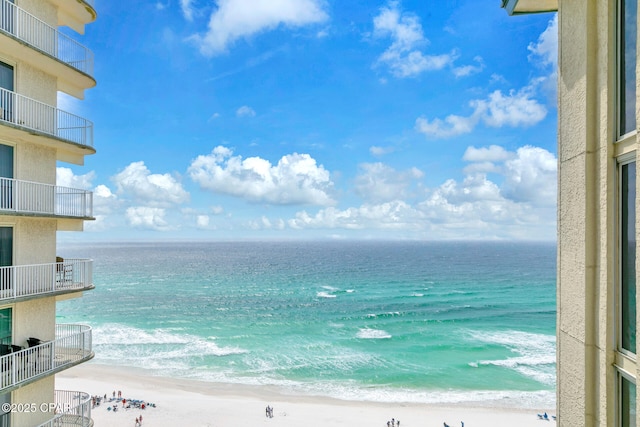 property view of water featuring a beach view