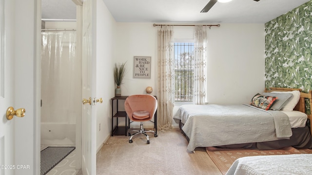 bedroom featuring carpet floors and ceiling fan