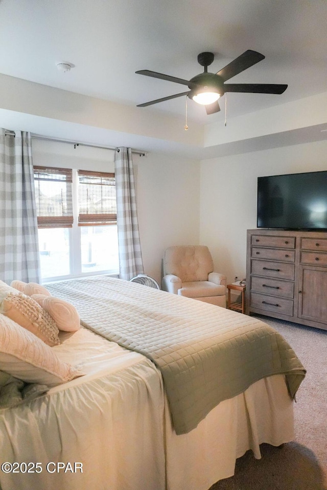 bedroom featuring carpet floors and ceiling fan