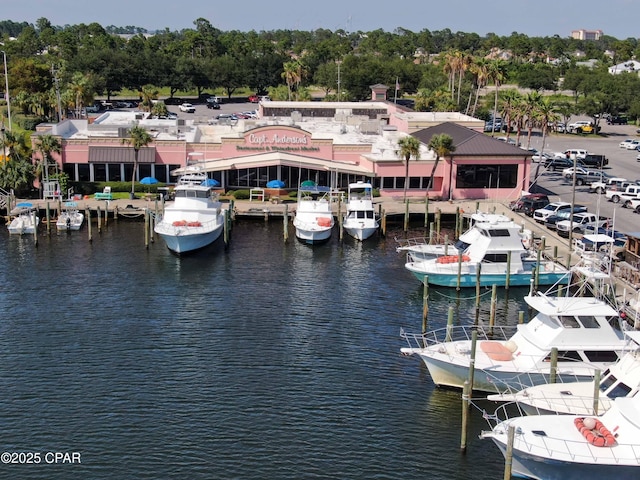 exterior space with a water view