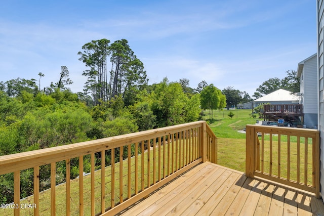 deck featuring a yard
