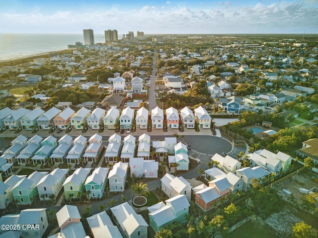 aerial view with a residential view and a water view