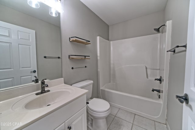 full bath with tile patterned flooring, toilet, vanity, and bathtub / shower combination