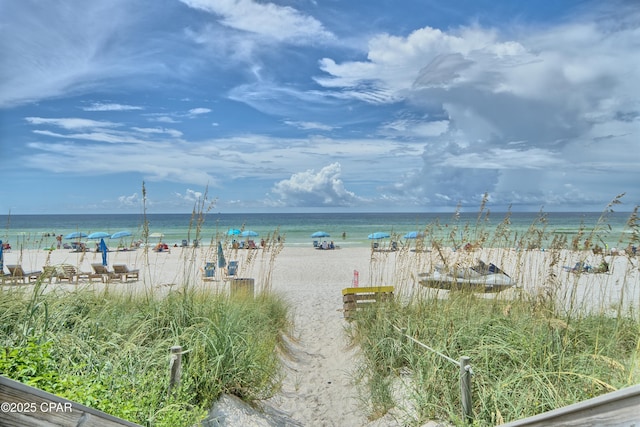 property view of water featuring a beach view