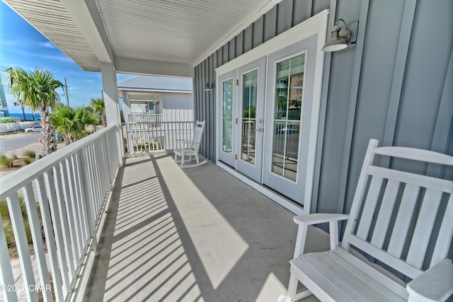 balcony featuring french doors