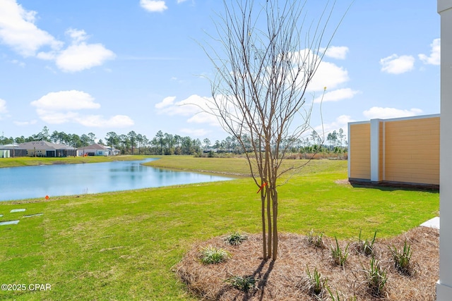 view of yard with a water view