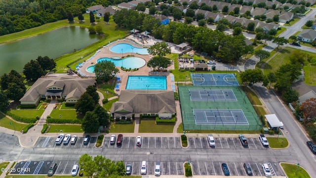 aerial view with a water view