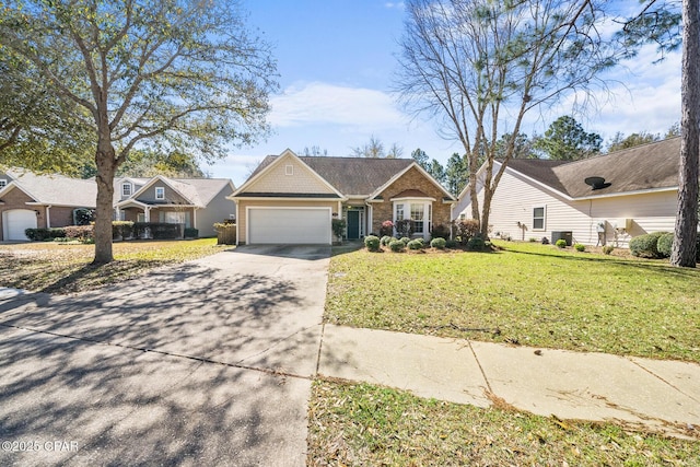 view of front of property with driveway, an attached garage, and a front yard