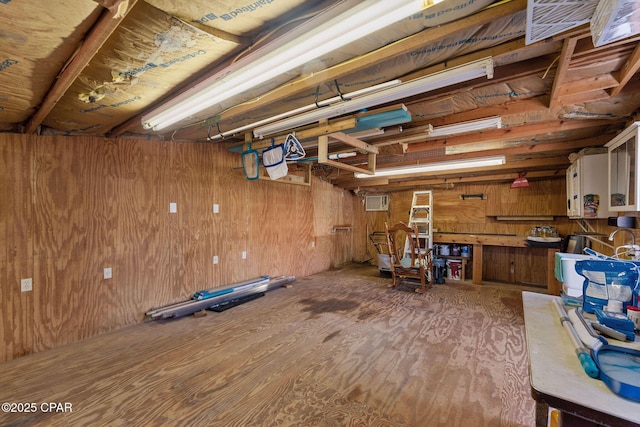 basement with wooden walls