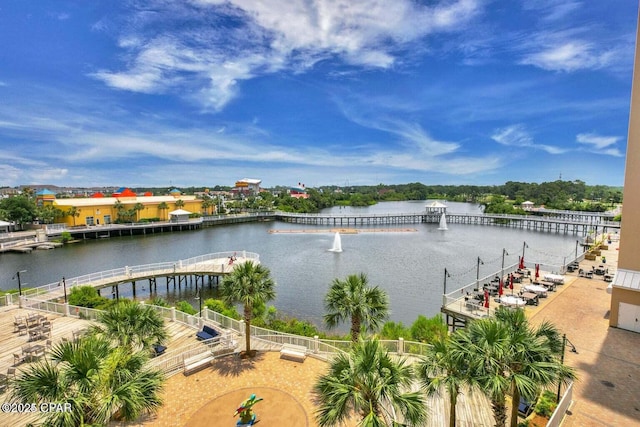 property view of water featuring a pier