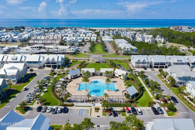 bird's eye view featuring a water view