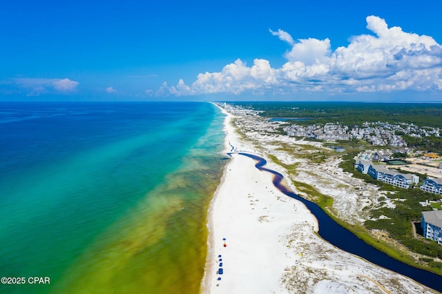 aerial view with a view of the beach and a water view