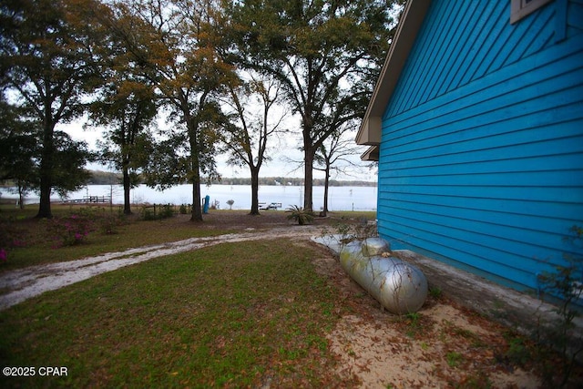 view of yard with a water view