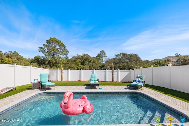 view of swimming pool with a fenced in pool and a fenced backyard