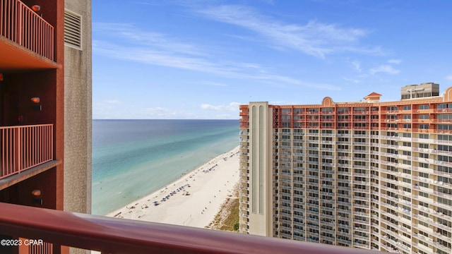 property view of water featuring a beach view