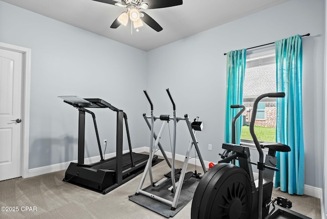 116 Lake Merial Blvd, Panama City, FL 32409 - workout room featuring baseboards, a ceiling fan, and carpet floors