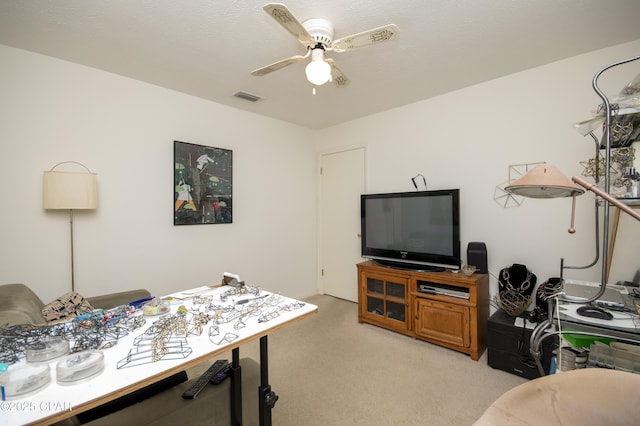 2026 Baker Ct Unit 13, Panama City, FL 32401 - home office featuring visible vents, light carpet, and ceiling fan