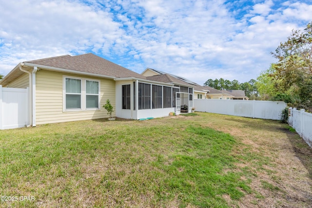 117 Cedar Hammock Ln, Panama City Beach, FL 32407 - rear view of house featuring a sunroom and roof with shingles