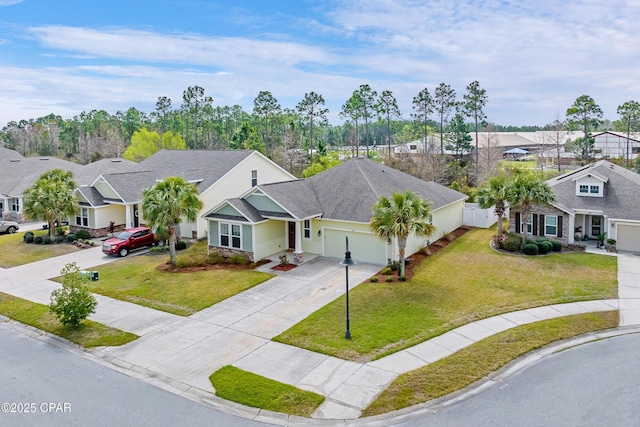 117 Cedar Hammock Ln, Panama City Beach, FL 32407 - view of front of house featuring concrete driveway, a front yard, a garage, and a residential view