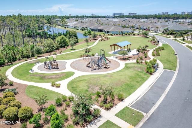 117 Cedar Hammock Ln, Panama City Beach, FL 32407 - aerial perspective of suburban area featuring a recreational park and a nearby body of water