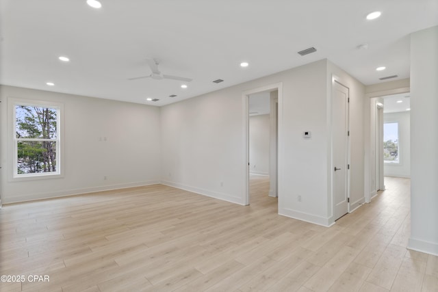 17 Woodland Dr, Santa Rosa Beach, FL 32459 - unfurnished room featuring visible vents, light wood-style flooring, ceiling fan, and recessed lighting