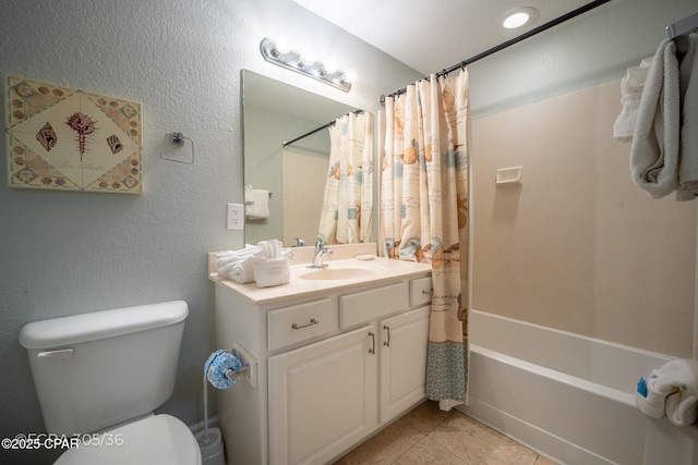 16819 Front Beach Rd Unit 2903, Panama City Beach, FL 32413 - full bathroom featuring vanity, toilet, shower / bath combination with curtain, and tile patterned floors