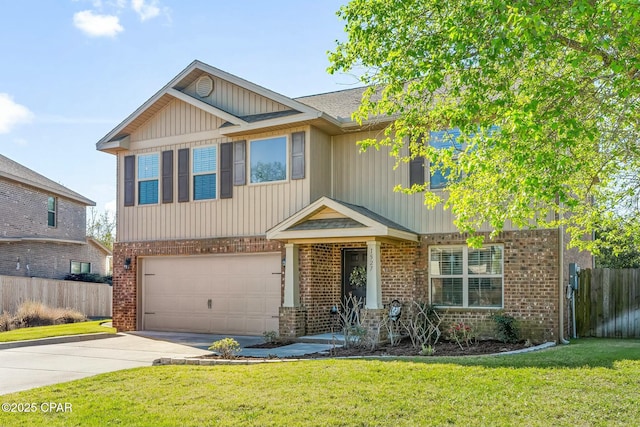 1527 Wateroak Dr, Lynn Haven, FL 32444 - view of front of house featuring an attached garage, brick siding, driveway, and board and batten siding