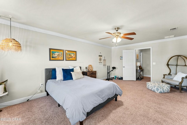 1527 Wateroak Dr, Lynn Haven, FL 32444 - bedroom with carpet floors, crown molding, baseboards, and a ceiling fan