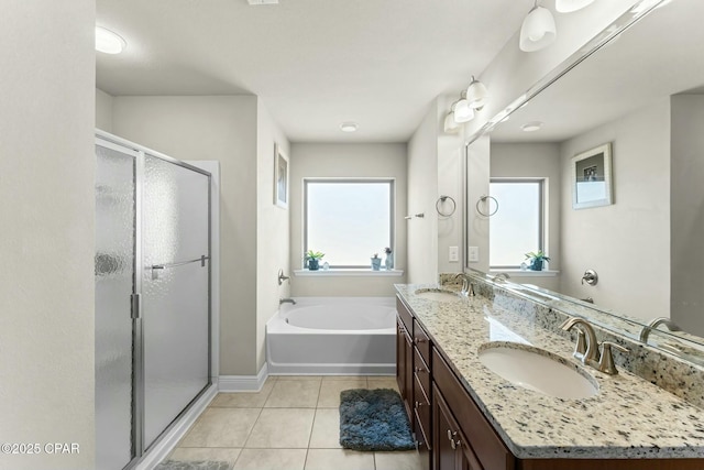 1527 Wateroak Dr, Lynn Haven, FL 32444 - bathroom with a bath, tile patterned flooring, a stall shower, and plenty of natural light