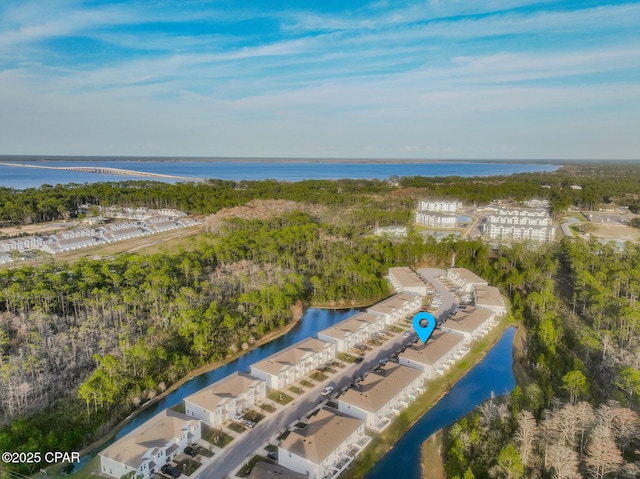 aerial view with a water view
