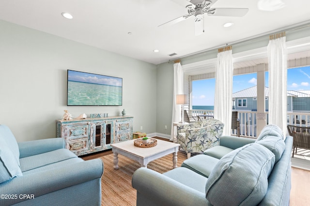 2501 Highway 98 C C, Mexico Beach, FL 32456 - living room featuring wood finished floors, a ceiling fan, recessed lighting, and baseboards