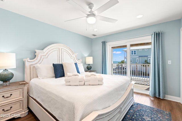 2501 Highway 98 C C, Mexico Beach, FL 32456 - bedroom featuring access to exterior, dark wood-style floors, baseboards, a ceiling fan, and recessed lighting