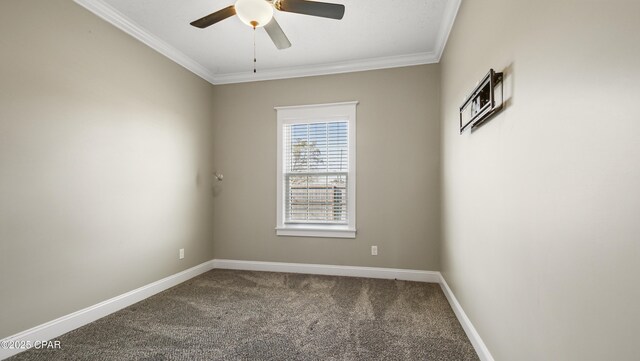 5301 Alexander Ln, Panama City, FL 32404 - spare room featuring a ceiling fan, baseboards, crown molding, and carpet