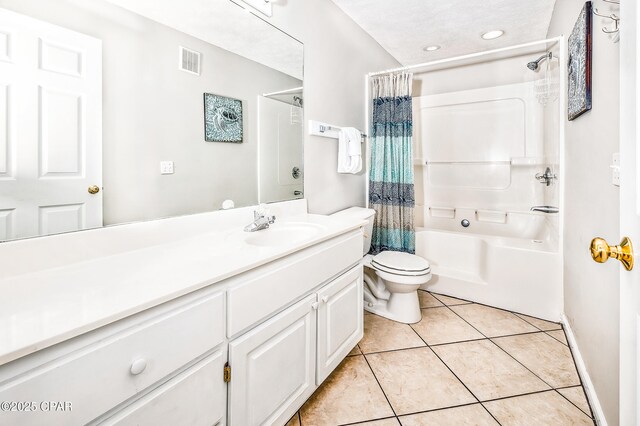 17462 Front Beach Rd Unit 56206, Panama City Beach, FL 32413 - full bath with shower / bath combo with shower curtain, toilet, tile patterned flooring, vanity, and recessed lighting