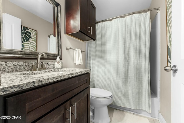 17690 Front Beach Rd Unit D307, Panama City Beach, FL 32413 - bathroom featuring toilet, vanity, and shower / bathtub combination with curtain