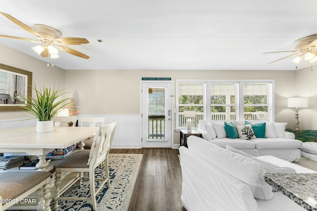 17690 Front Beach Rd Unit D307, Panama City Beach, FL 32413 - dining space featuring baseboards, wood finished floors, and ceiling fan