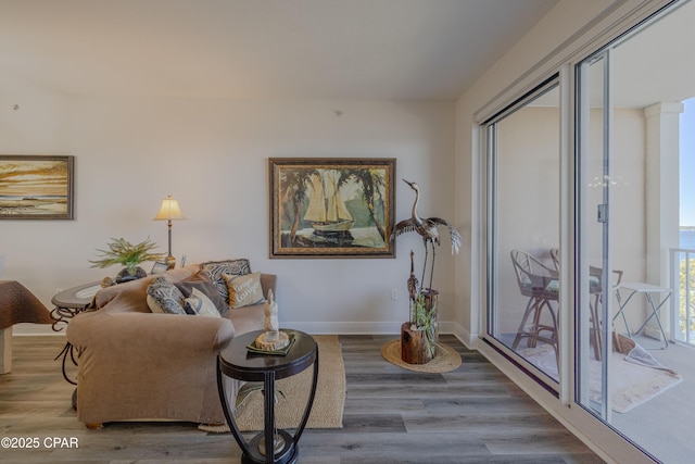 sitting room featuring baseboards and wood finished floors