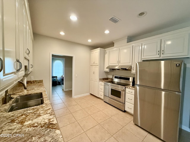 2557 Woods View Dr, Marianna, FL 32446 - kitchen featuring recessed lighting, a sink, visible vents, white cabinets, and appliances with stainless steel finishes