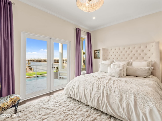 103 Harbour Pointe Dr, Lynn Haven, FL 32444 - bedroom featuring access to outside, ornamental molding, french doors, and recessed lighting