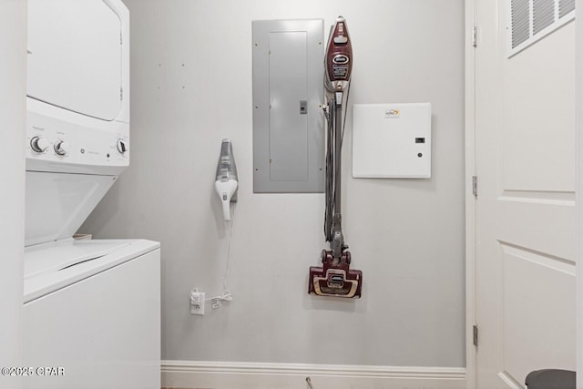 16701 Front Beach Rd Unit 1803, Panama City Beach, FL 32413 - laundry room with estacked washer and dryer and electric panel