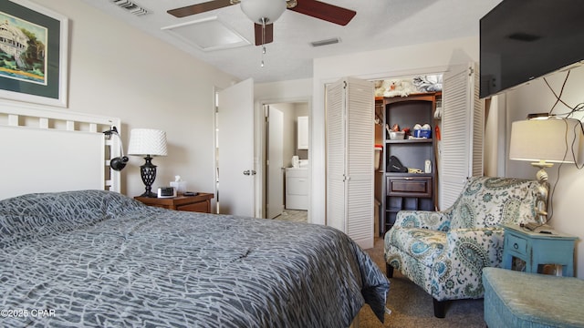 810 Virginia Ave, Lynn Haven, FL 32444 - bedroom with carpet floors, washer / clothes dryer, and a ceiling fan
