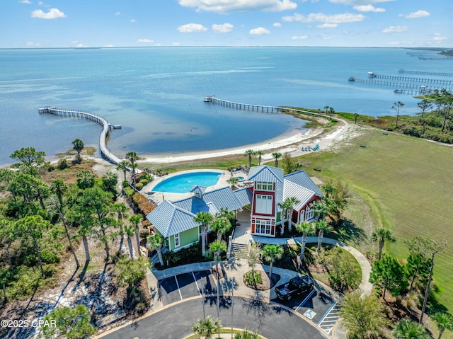 bird's eye view featuring a water view