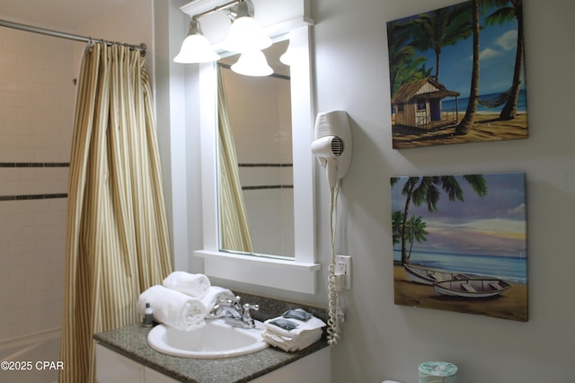 11800 Front Bch Unit 2-407, Panama City Beach, FL 32407 - bathroom featuring vanity, a notable chandelier, and shower / bath combo