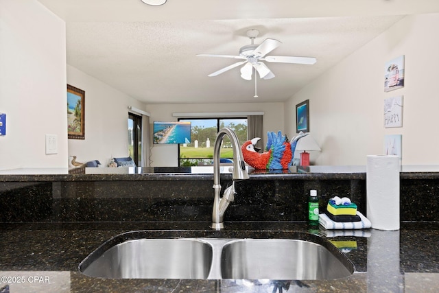 520 N Richard Jackson Blvd Unit 1804, Panama City Beach, FL 32407 - detailed view of a sink, ceiling fan, and dark stone counters