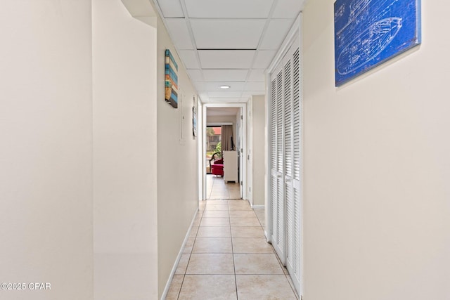 520 N Richard Jackson Blvd Unit 1804, Panama City Beach, FL 32407 - corridor with light tile patterned floors, baseboards, a drop ceiling, and recessed lighting