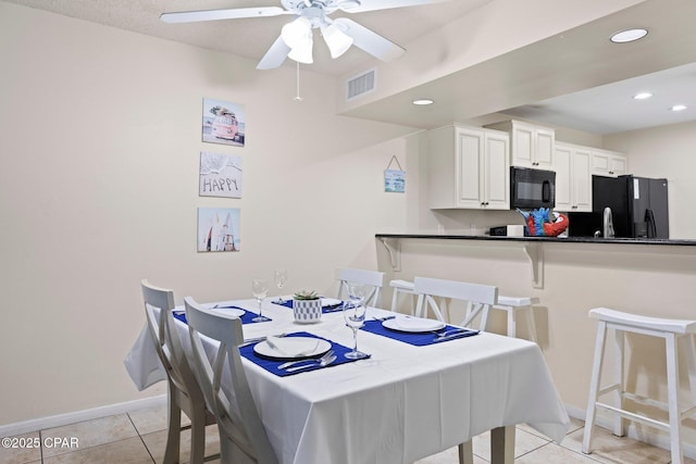 520 N Richard Jackson Blvd Unit 1804, Panama City Beach, FL 32407 - dining space with light tile patterned floors, a ceiling fan, baseboards, and recessed lighting