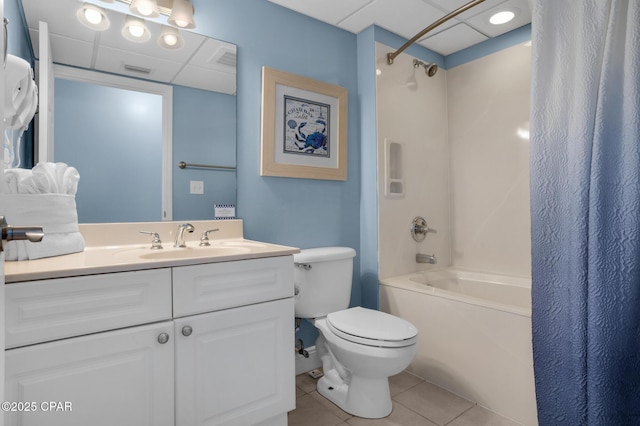 14701 Front Beach Rd Unit 2128, Panama City Beach, FL 32413 - full bath with tile patterned floors, vanity, shower / bath combo, and a drop ceiling