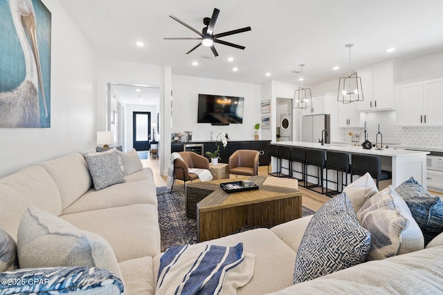 314 Tanaga St, Panama City Beach, FL 32413 - living area featuring recessed lighting, a ceiling fan, and light wood finished floors
